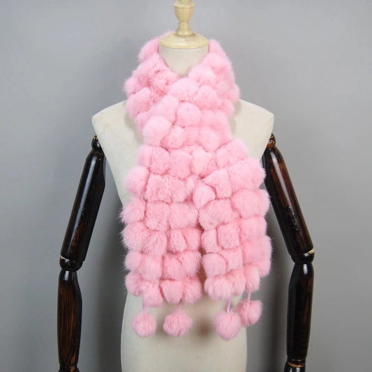 2026 Winter Women Genuine Fur Scarf Real Rex Rabbit fur Balls Scarves Russian Cute Female Fashion Warm Fur Scarf Colourful