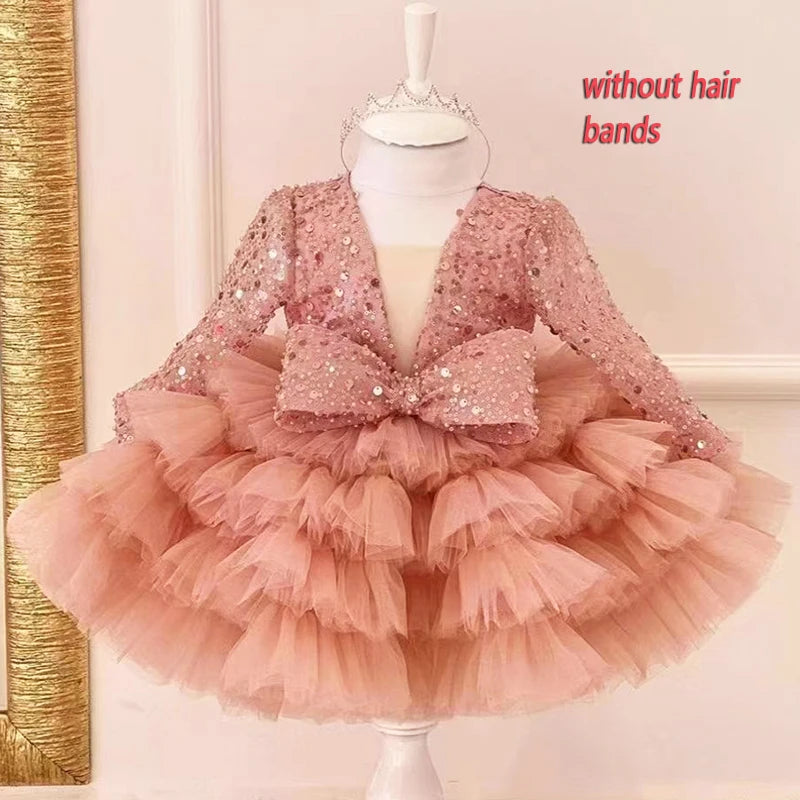 Princess Girls Sequined Ball Gown Party Tutu Dresses Baby Kids Flower Girl Wedding Birthday Party Vestidos Children Clothing
