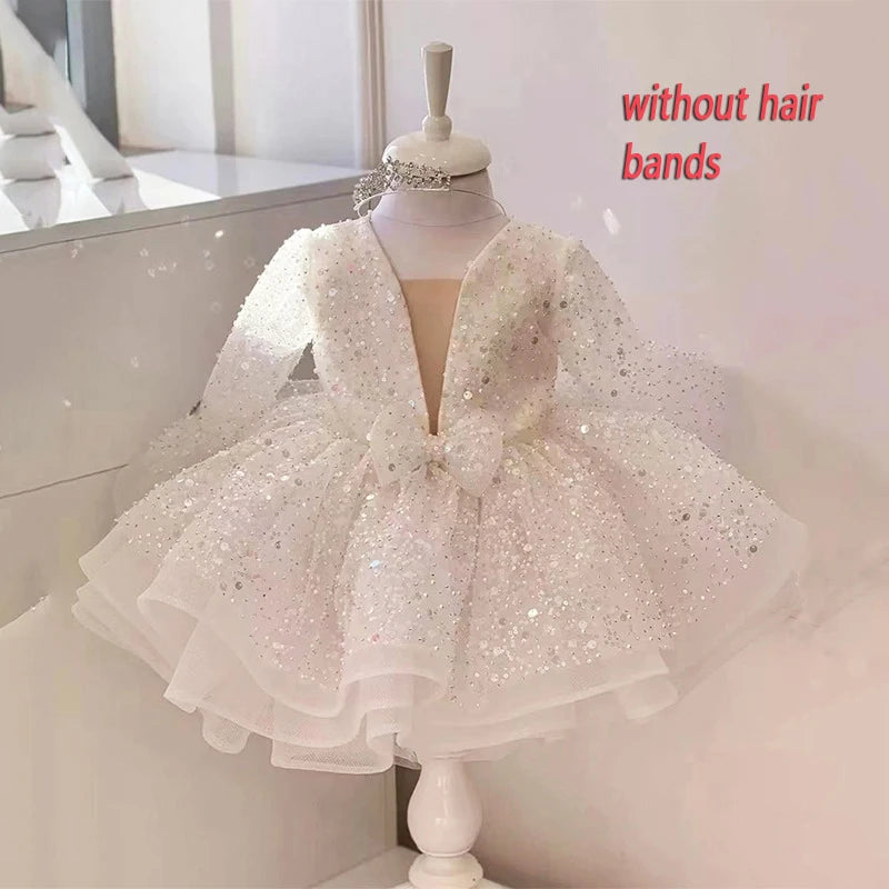 Princess Girls Sequined Ball Gown Party Tutu Dresses Baby Kids Flower Girl Wedding Birthday Party Vestidos Children Clothing
