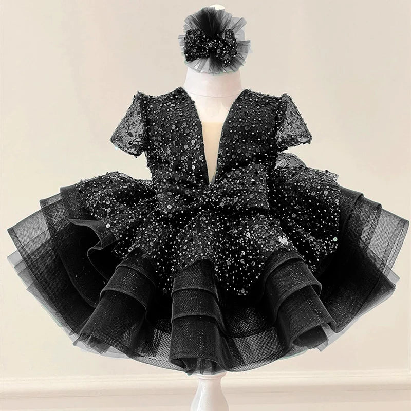 Sequined Ball Gown Princess Girls Party Tutu Dresses Baby Kids Flower Girl Wedding Christmas Party Vestidos Children Clothing