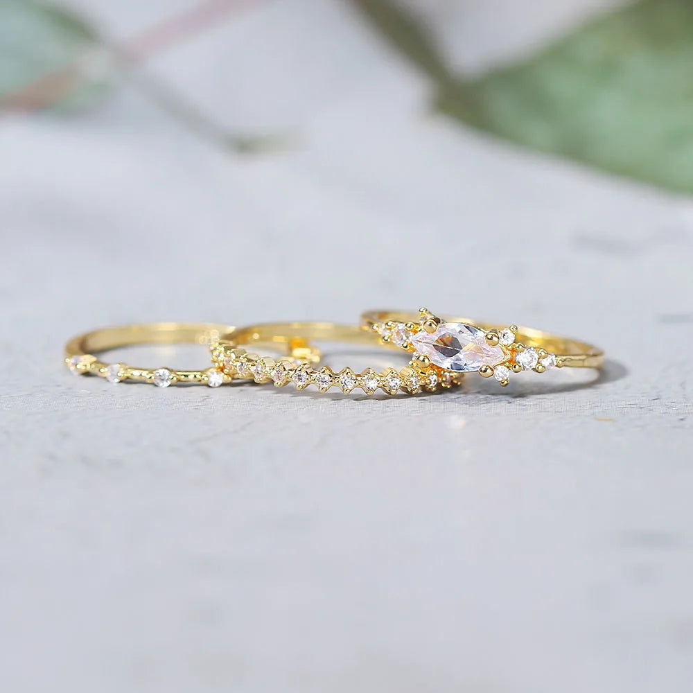 INS Style Gold Color Noble Trend Rings For Women Entry Lux Zircon Midi Finger Dainty Rings For Girl Anniversary Jewelry KAR229