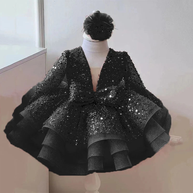 Princess Girls Sequined Ball Gown Party Tutu Dresses Baby Kids Flower Girl Wedding Birthday Party Vestidos Children Clothing