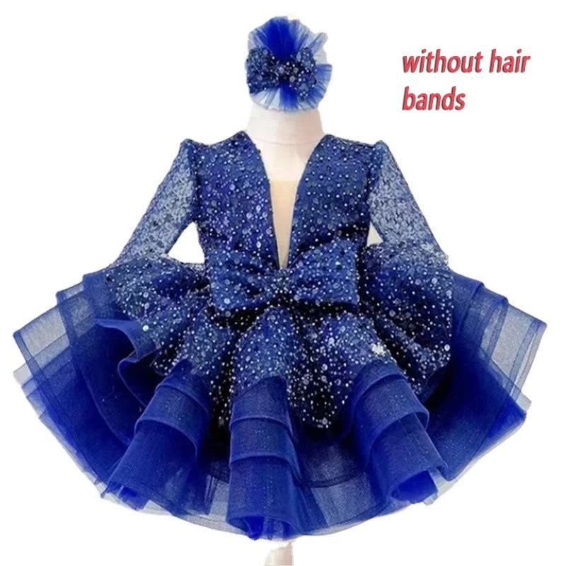 Princess Girls Sequined Ball Gown Party Tutu Dresses Baby Kids Flower Girl Wedding Birthday Party Vestidos Children Clothing