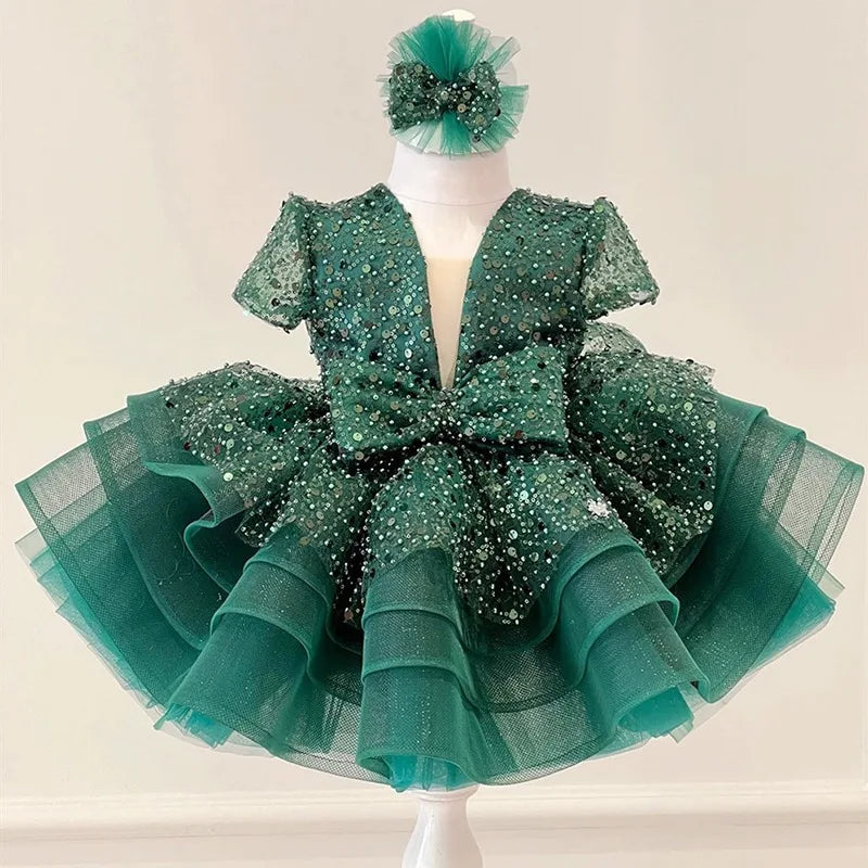 Princess Girls Sequined Ball Gown Party Tutu Dresses Baby Kids Flower Girl Wedding Birthday Party Vestidos Children Clothing