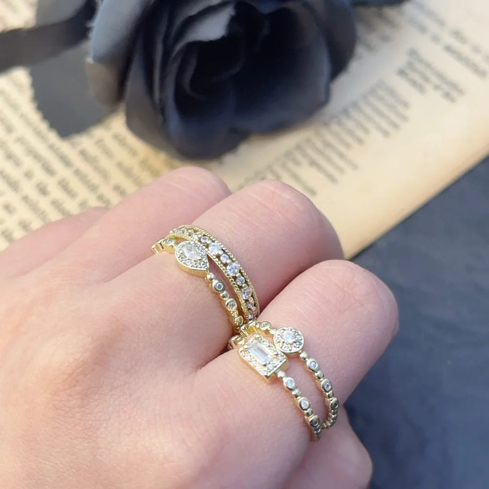 INS Style Gold Color Noble Trend Rings For Women Entry Lux Zircon Midi Finger Dainty Rings For Girl Anniversary Jewelry KAR229