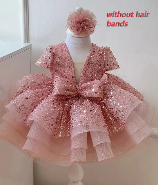 Sequined Ball Gown Princess Girls Party Tutu Dresses Baby Kids Flower Girl Wedding Christmas Party Vestidos Children Clothing