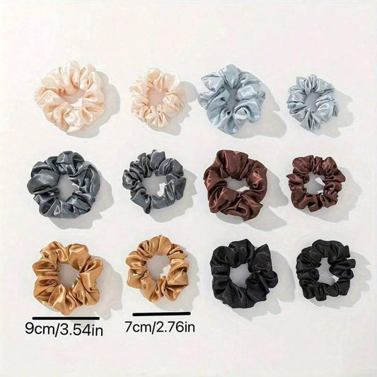 12pcs New Satin Fabric Sausage Loop Hair Rings Set Solid Colour Fabric Loop Hair Rope