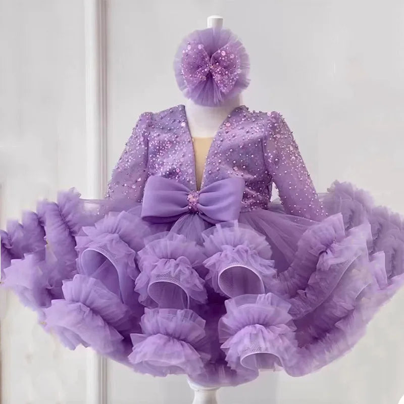 Princess Girls Sequined Ball Gown Party Tutu Dresses Baby Kids Flower Girl Wedding Birthday Party Vestidos Children Clothing