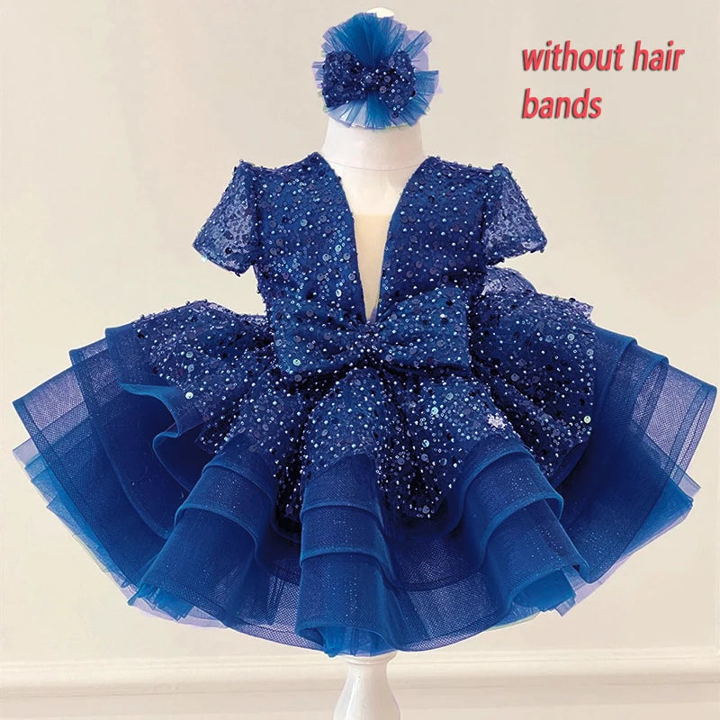 Sequined Ball Gown Princess Girls Party Tutu Dresses Baby Kids Flower Girl Wedding Christmas Party Vestidos Children Clothing