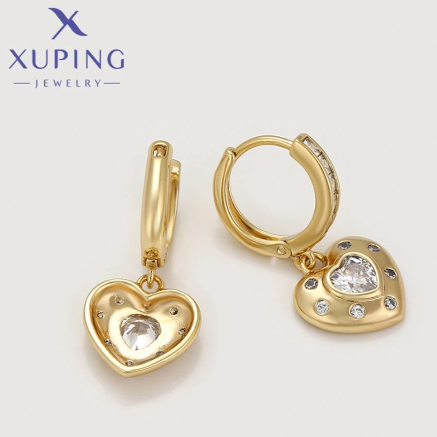 Xuping Jewelry Hot Elegant Unique Heart Shape Light Gold Color Hoops Earrings for Women Schoolgirl Christmas Gifts X000788244
