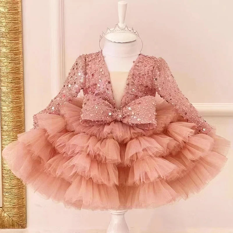 Princess Girls Sequined Ball Gown Party Tutu Dresses Baby Kids Flower Girl Wedding Birthday Party Vestidos Children Clothing
