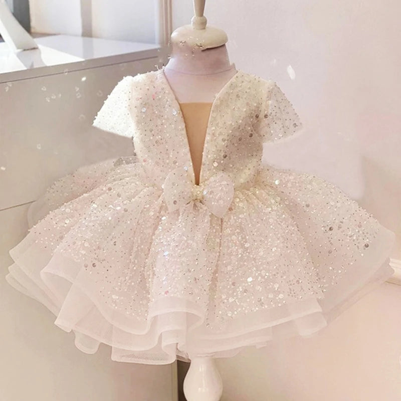 Sequined Ball Gown Princess Girls Party Tutu Dresses Baby Kids Flower Girl Wedding Christmas Party Vestidos Children Clothing