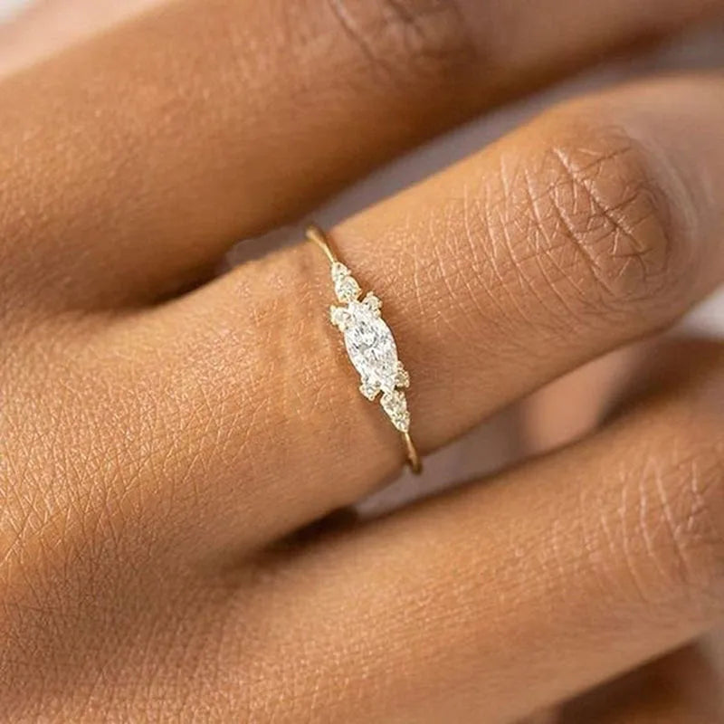 INS Style Gold Color Noble Trend Rings For Women Entry Lux Zircon Midi Finger Dainty Rings For Girl Anniversary Jewelry KAR229