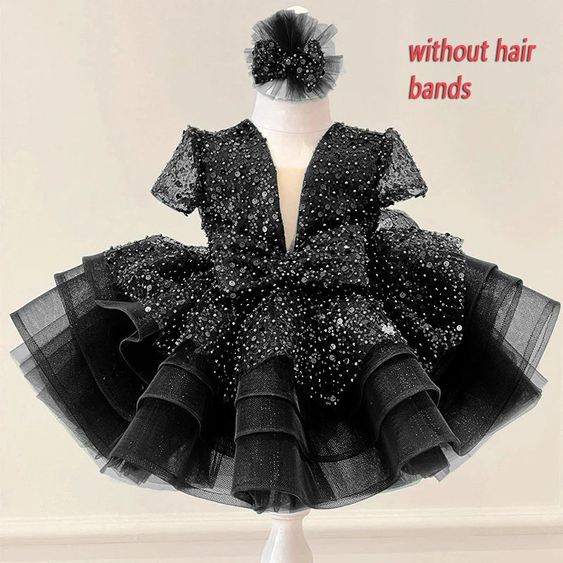 Sequined Ball Gown Princess Girls Party Tutu Dresses Baby Kids Flower Girl Wedding Christmas Party Vestidos Children Clothing