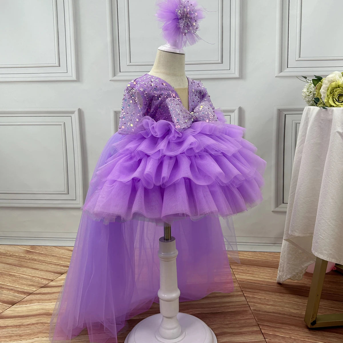 Light luxury girl dragging high -end wine party evening dress flower girl wedding lace puff cake skirt special occasion girl dre